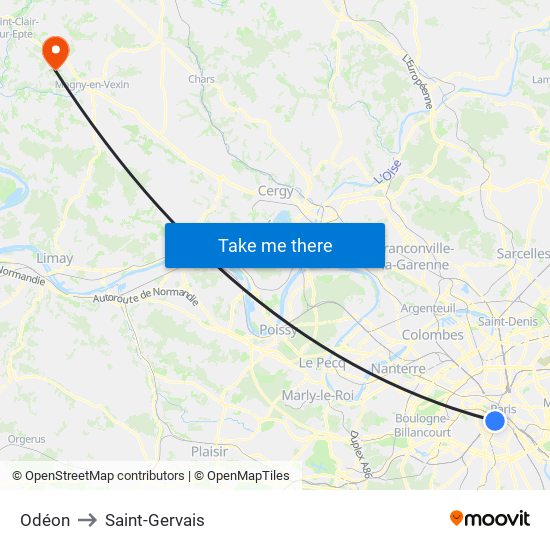 Odéon to Saint-Gervais map