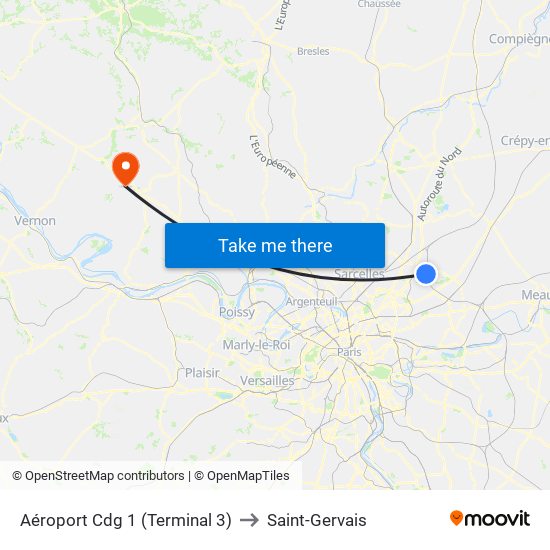 Aéroport Cdg 1 (Terminal 3) to Saint-Gervais map