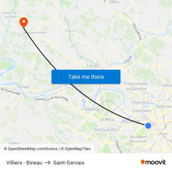 Villiers - Bineau to Saint-Gervais map