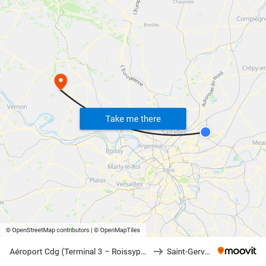 Aéroport Cdg (Terminal 3 – Roissypôle) to Saint-Gervais map