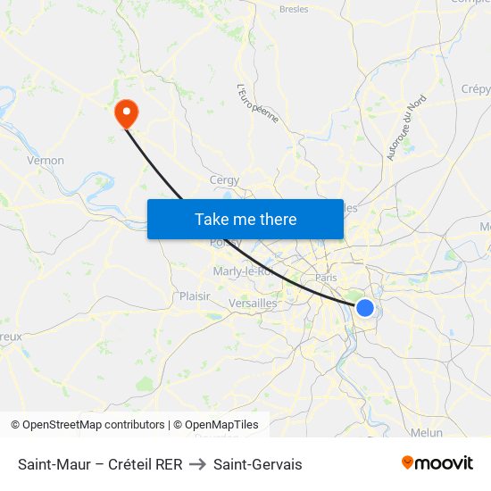 Saint-Maur – Créteil RER to Saint-Gervais map