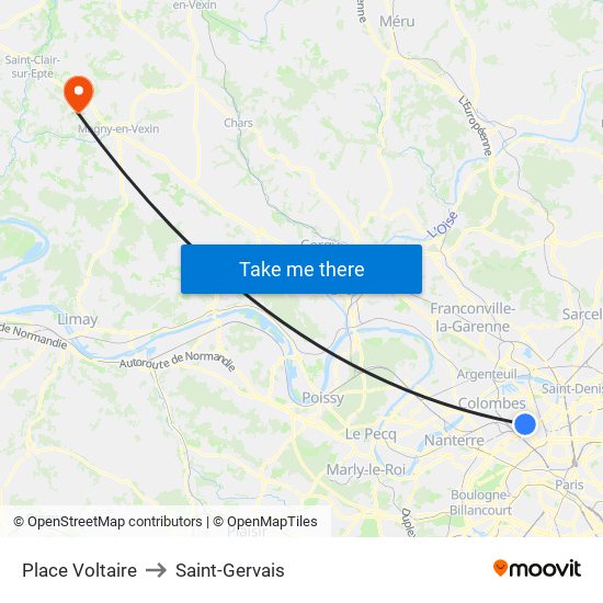 Place Voltaire to Saint-Gervais map