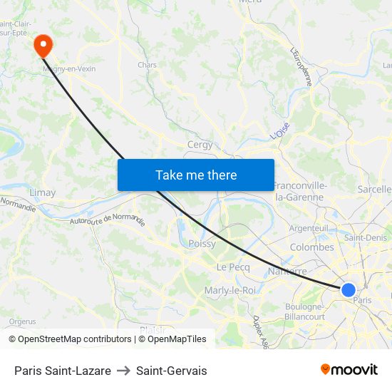 Paris Saint-Lazare to Saint-Gervais map