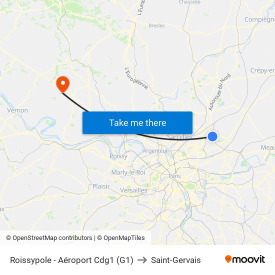 Roissypole - Aéroport Cdg1 (G1) to Saint-Gervais map