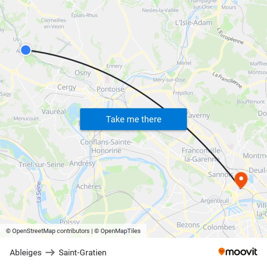 Ableiges to Saint-Gratien map