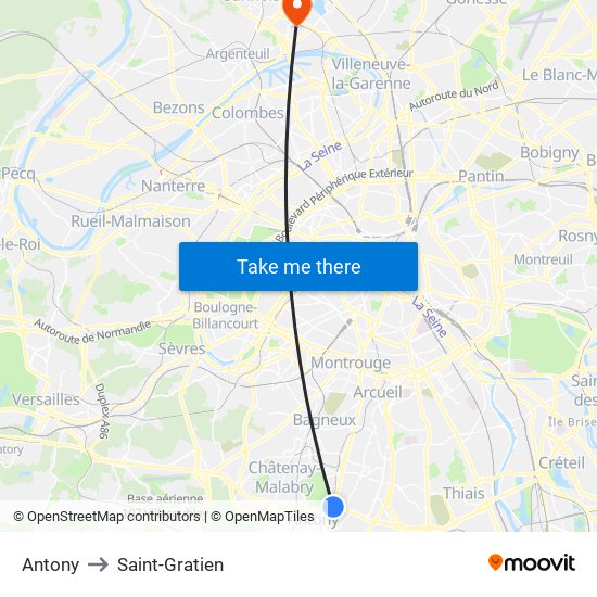 Antony to Saint-Gratien map