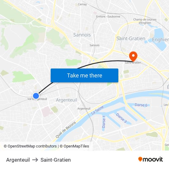 Argenteuil to Saint-Gratien map