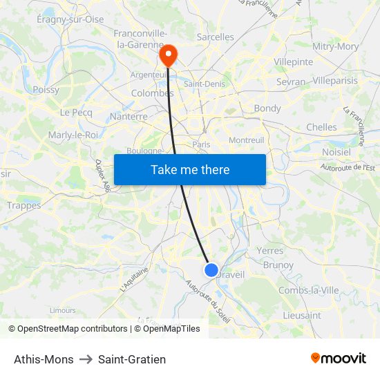 Athis-Mons to Saint-Gratien map