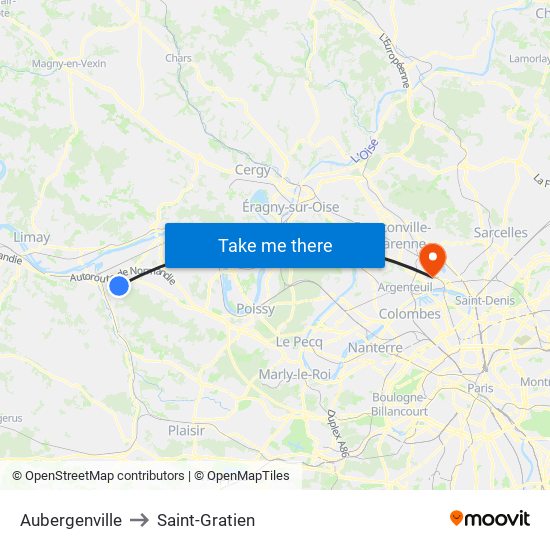 Aubergenville to Saint-Gratien map
