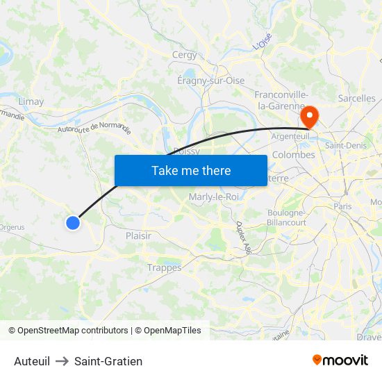 Auteuil to Saint-Gratien map