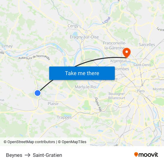 Beynes to Saint-Gratien map