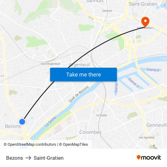 Bezons to Saint-Gratien map