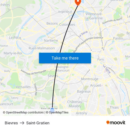 Bievres to Saint-Gratien map