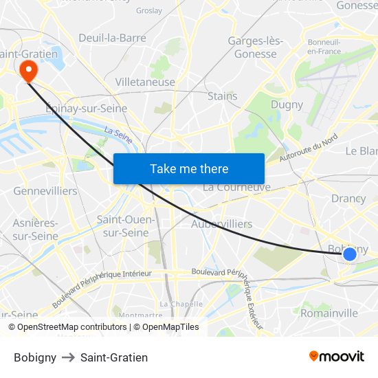 Bobigny to Saint-Gratien map