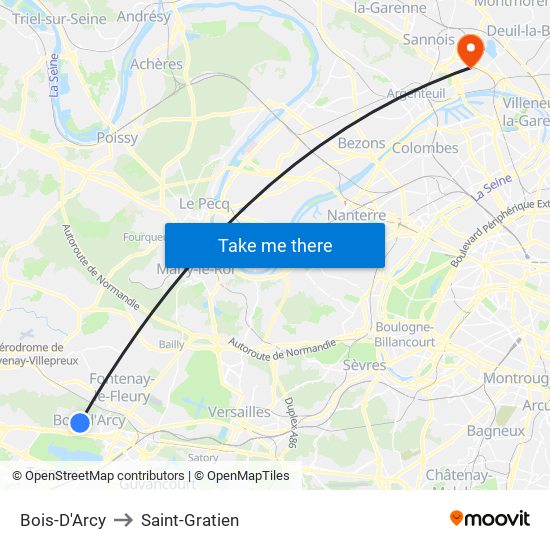 Bois-D'Arcy to Saint-Gratien map