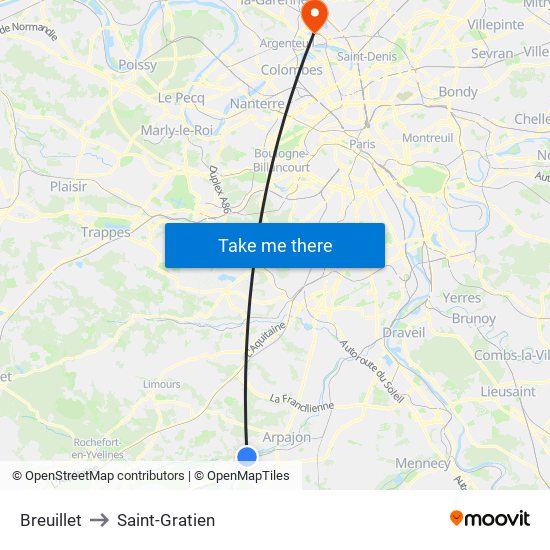 Breuillet to Saint-Gratien map
