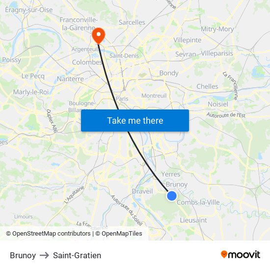 Brunoy to Saint-Gratien map