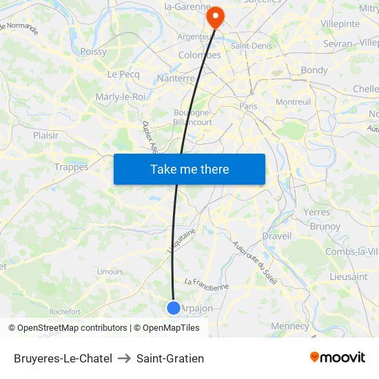 Bruyeres-Le-Chatel to Saint-Gratien map