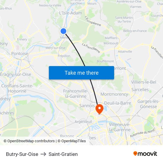 Butry-Sur-Oise to Saint-Gratien map