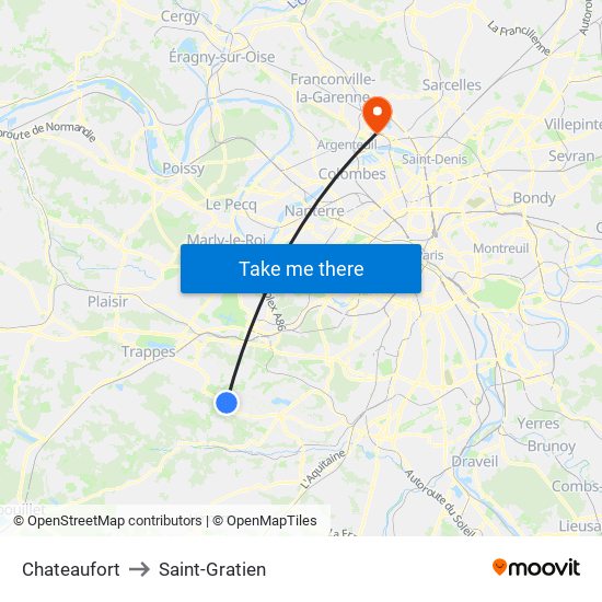 Chateaufort to Saint-Gratien map