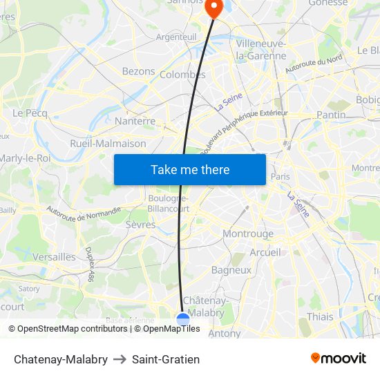 Chatenay-Malabry to Saint-Gratien map