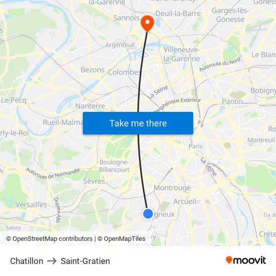 Chatillon to Saint-Gratien map