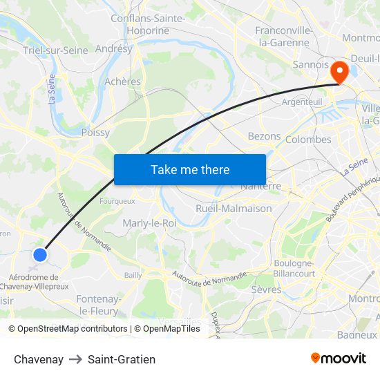 Chavenay to Saint-Gratien map