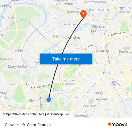Chaville to Saint-Gratien map