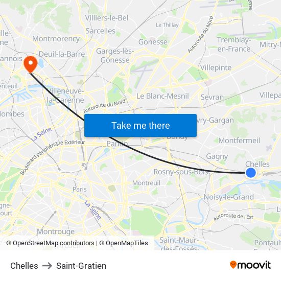 Chelles to Saint-Gratien map