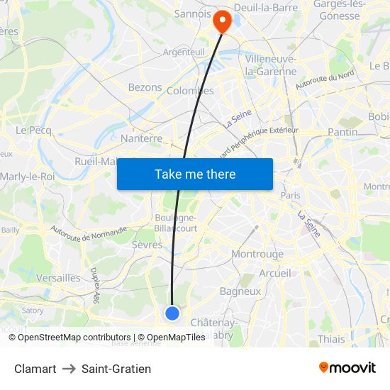 Clamart to Saint-Gratien map