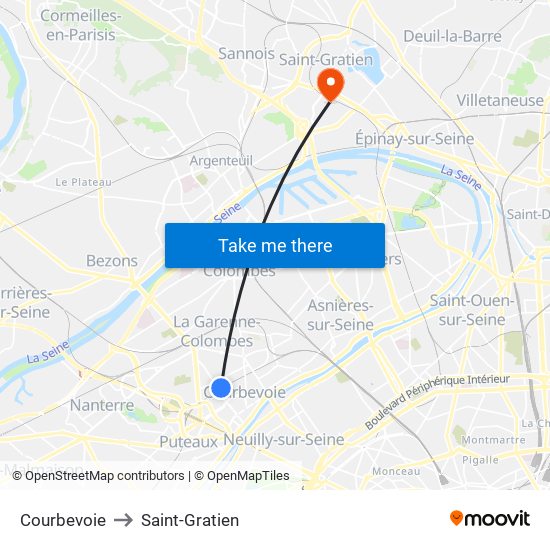 Courbevoie to Saint-Gratien map