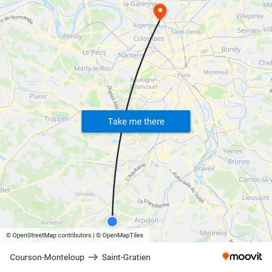 Courson-Monteloup to Saint-Gratien map