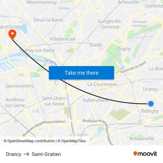 Drancy to Saint-Gratien map