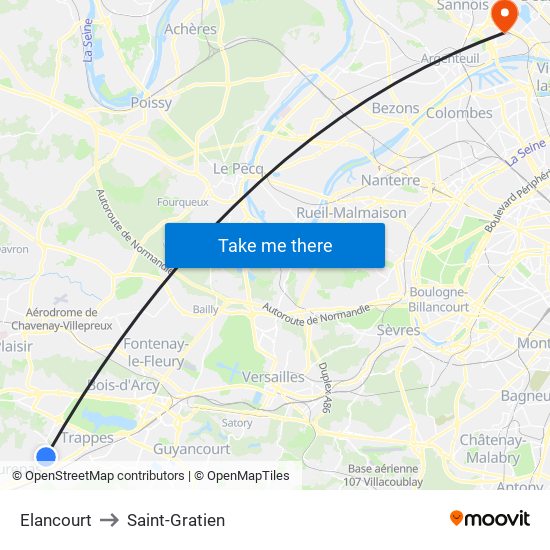Elancourt to Saint-Gratien map