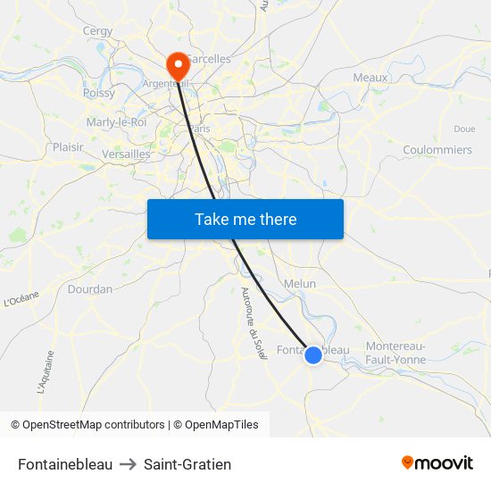 Fontainebleau to Saint-Gratien map