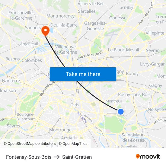 Fontenay-Sous-Bois to Saint-Gratien map