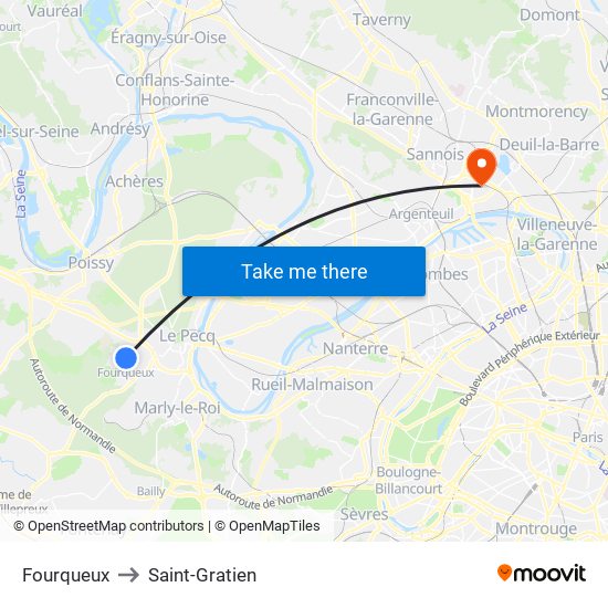 Fourqueux to Saint-Gratien map