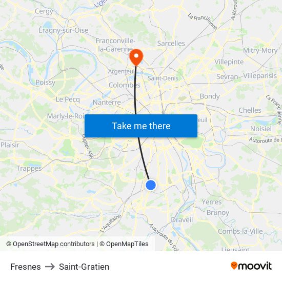 Fresnes to Saint-Gratien map