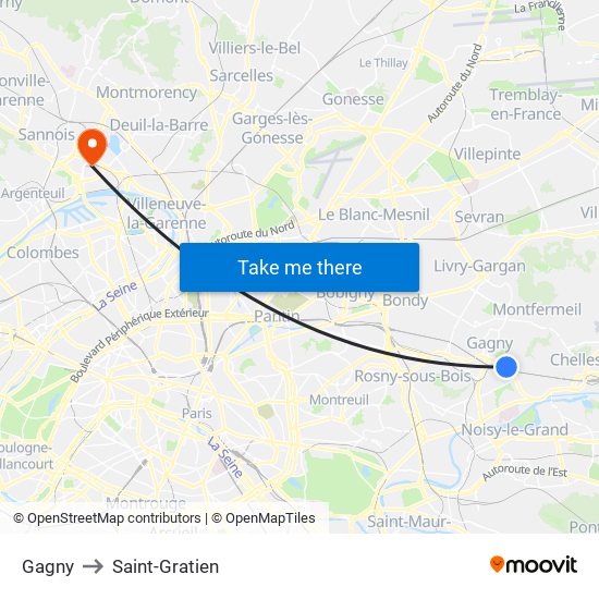 Gagny to Saint-Gratien map