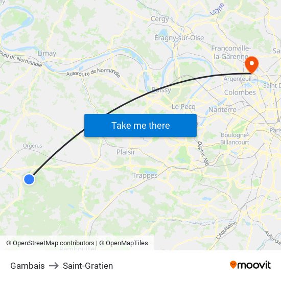 Gambais to Saint-Gratien map