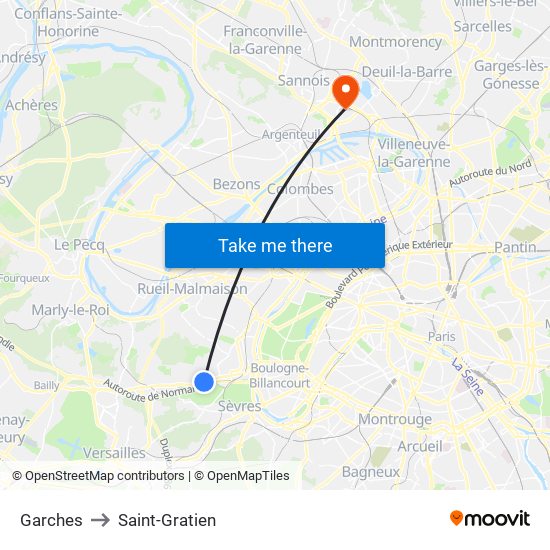 Garches to Saint-Gratien map