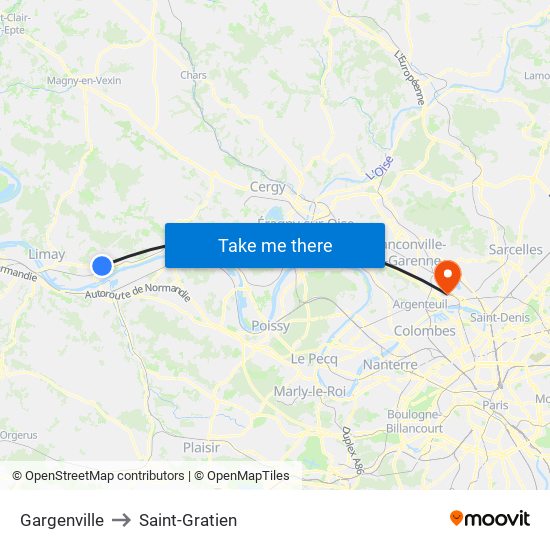 Gargenville to Saint-Gratien map