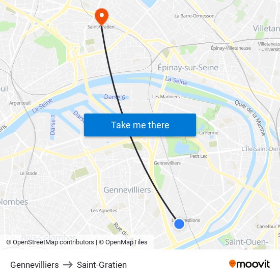 Gennevilliers to Saint-Gratien map