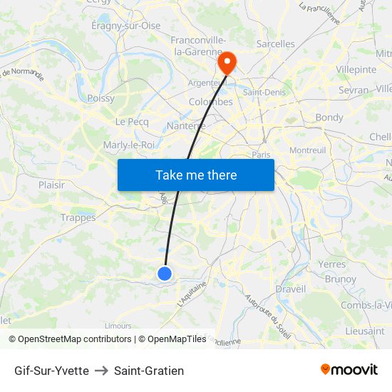 Gif-Sur-Yvette to Saint-Gratien map
