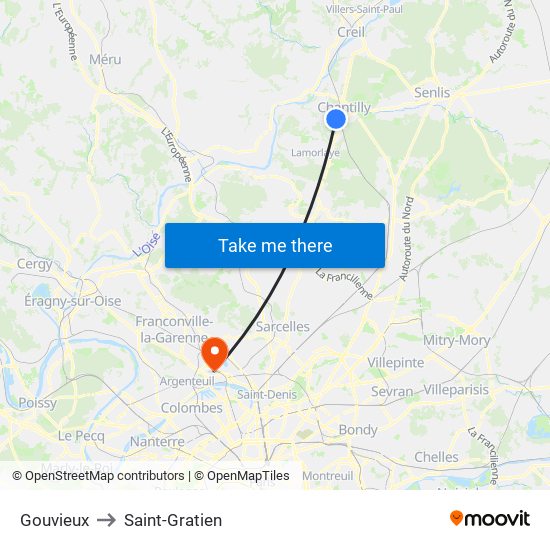 Gouvieux to Saint-Gratien map