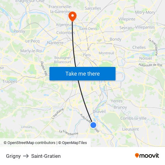 Grigny to Saint-Gratien map