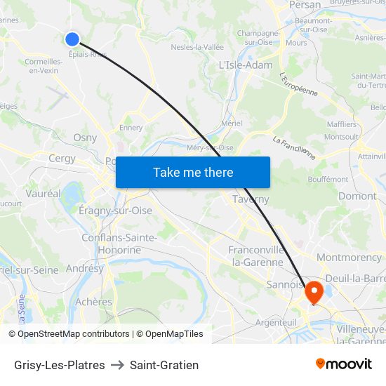 Grisy-Les-Platres to Saint-Gratien map