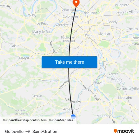 Guibeville to Saint-Gratien map