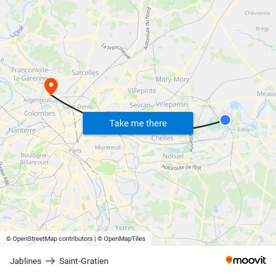 Jablines to Saint-Gratien map