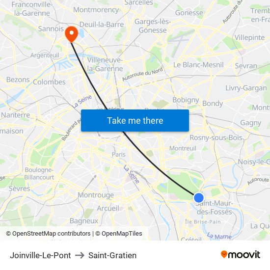 Joinville-Le-Pont to Saint-Gratien map